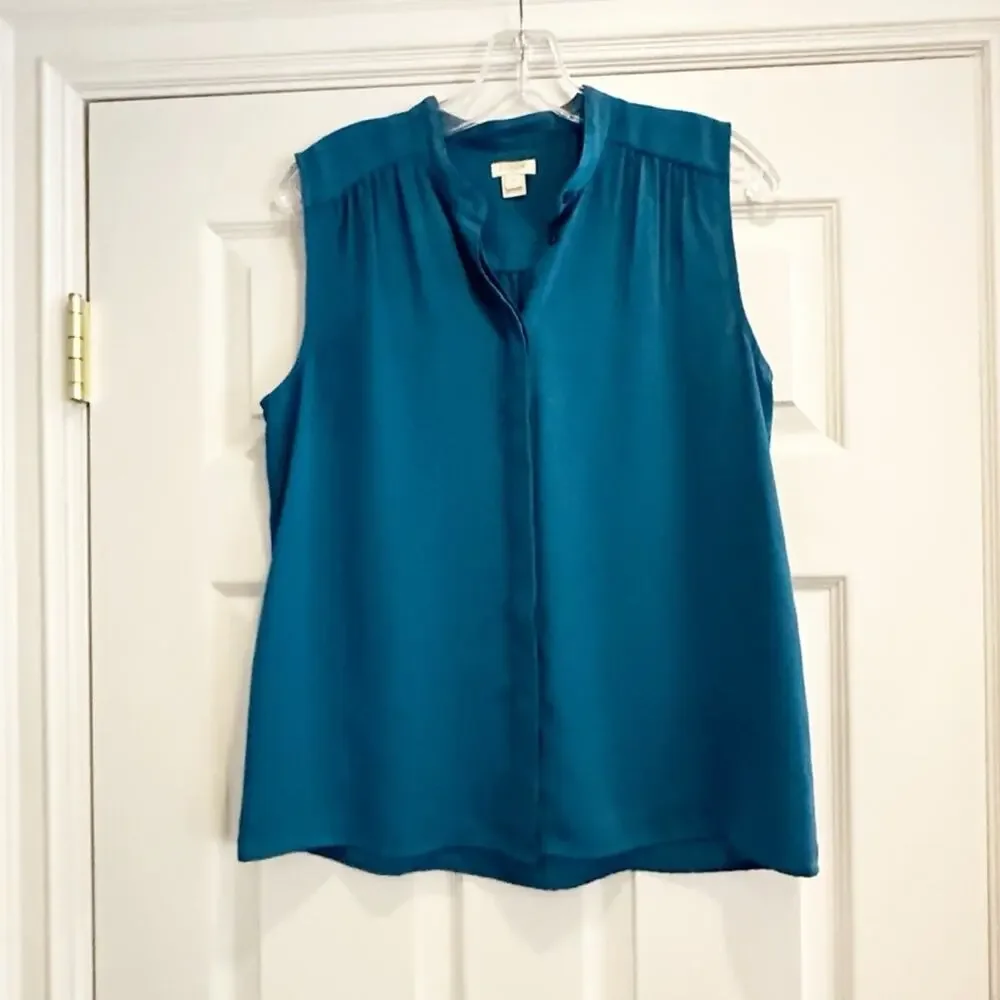J. Crew Dark Teal Sleeveless Button Front Top Blouse Size 8 G2248 Summer 2017